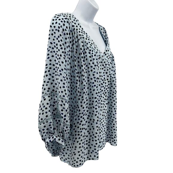 Zac & Rachell Blouse Sz XL Vendana Blue Printed 3/4 Balloon Puff Sleeves V-Neck - Picture 2 of 12